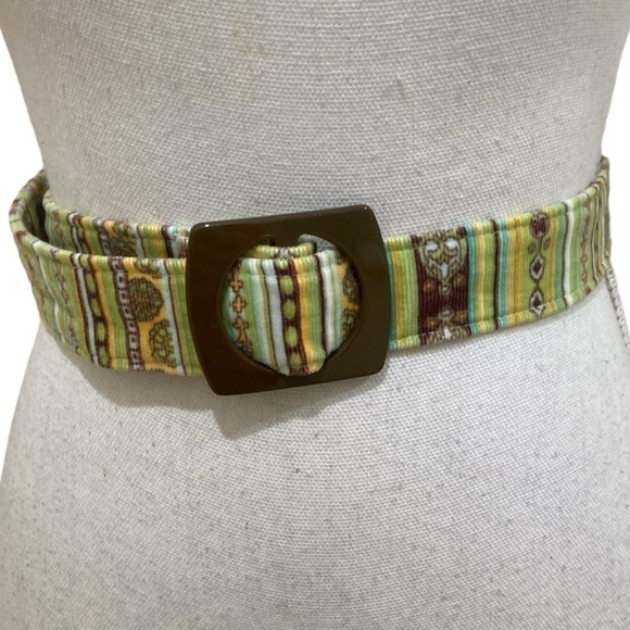 Fashion Doll striped corduroy adjustable belt chartreuse/brown/turquoise medium - Picture 2 of 8